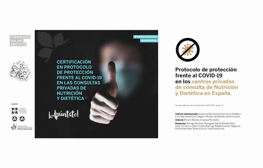 Protocolo de protección frente al COVID-19 en los centros privados de consulta de Nutrición y Dietética en España