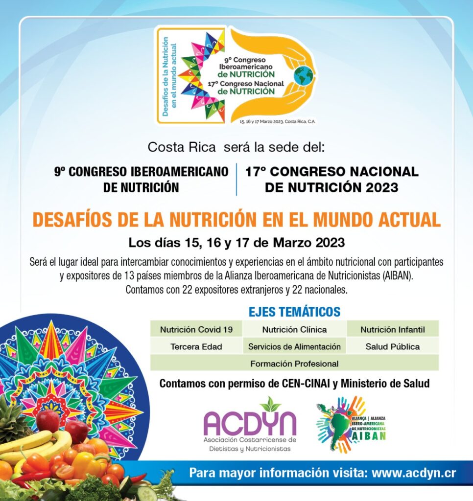 IX Congreso Iberoamericano de Nutrición (AIBAN). Costa Rica, marzo de 2023