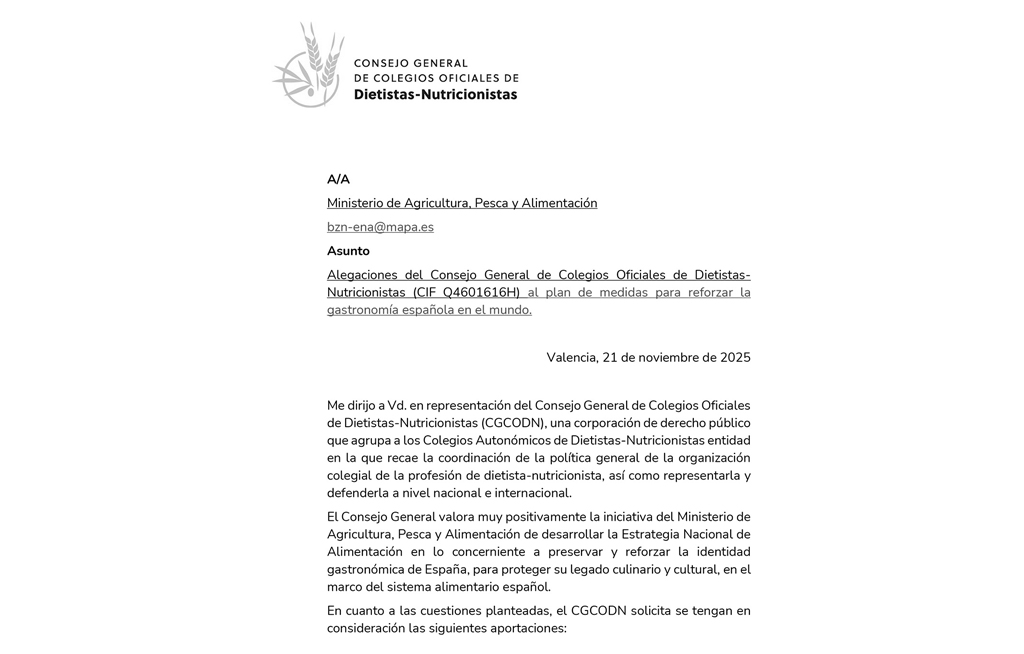 Aportaciones al Plan para Reforzar la Gastronomía Española en el Mundo