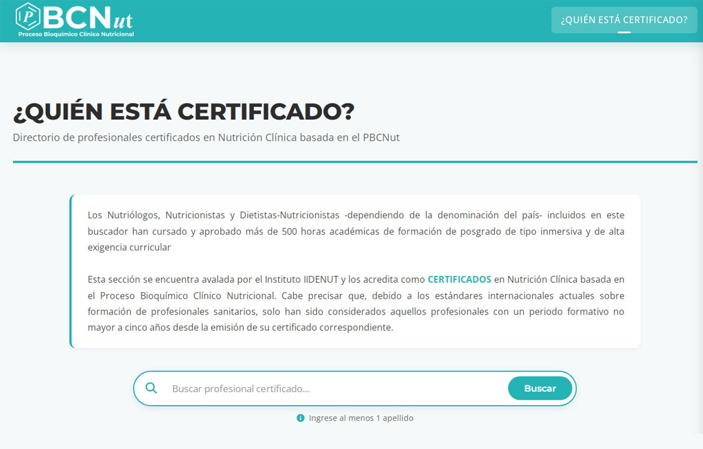 Nuevo buscador de d-n certificados en Nutrición Clínica basada en el PBCNut
